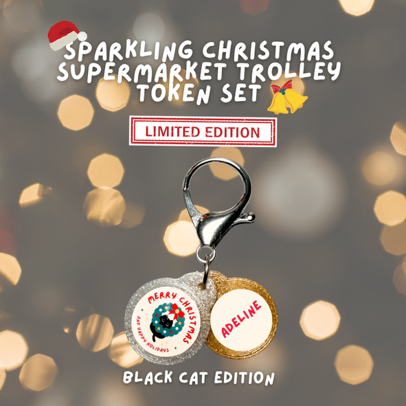 Limited Edition Custom Name Christmas Sparkling Supermarket Trolley Token Keychain Set