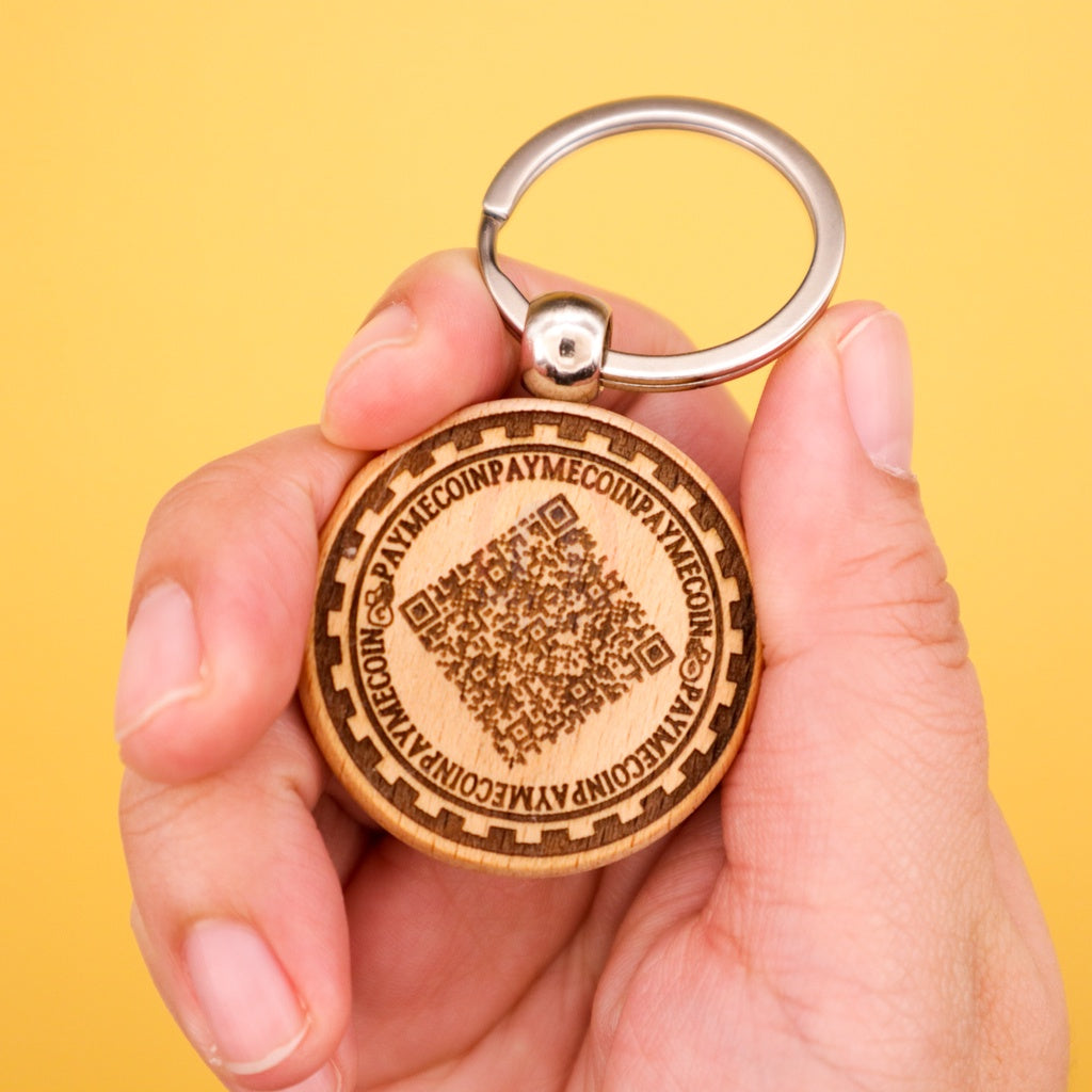 Niama Custom Personalised QR Code Pay Me Coin Laser Engraved Wooden Keychain