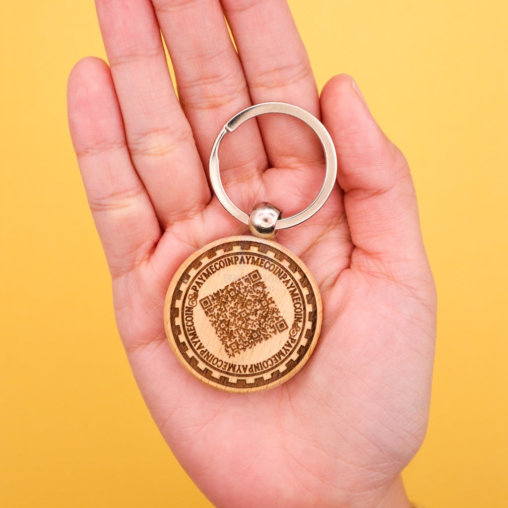 Niama Custom Personalised QR Code Pay Me Coin Laser Engraved Wooden Keychain