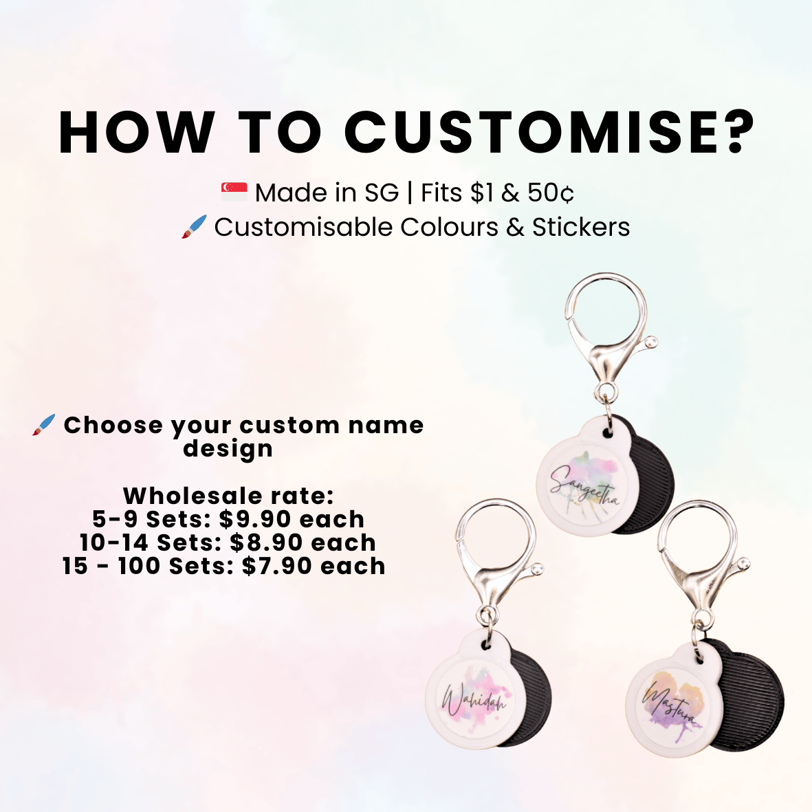 Custom Name Supermarket Trolley Token Keychain Set