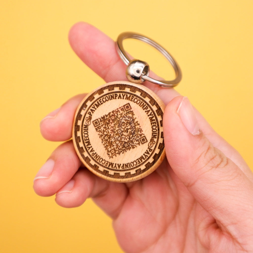 Niama Custom Personalised QR Code Pay Me Coin Laser Engraved Wooden Keychain