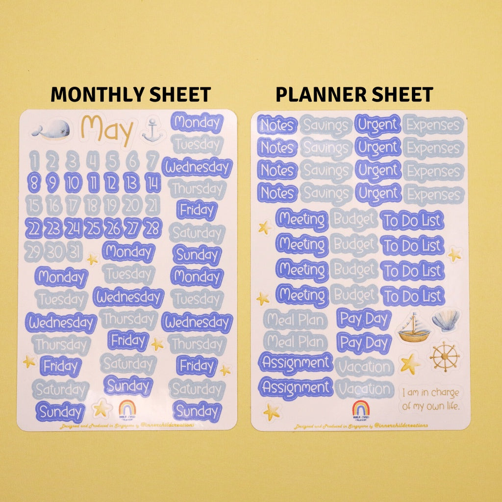 InnerChildCreations Monthly Pastel Notebook Planner Sticker Set for Journaling, Scrapbooking, Hobonichi, Bujo