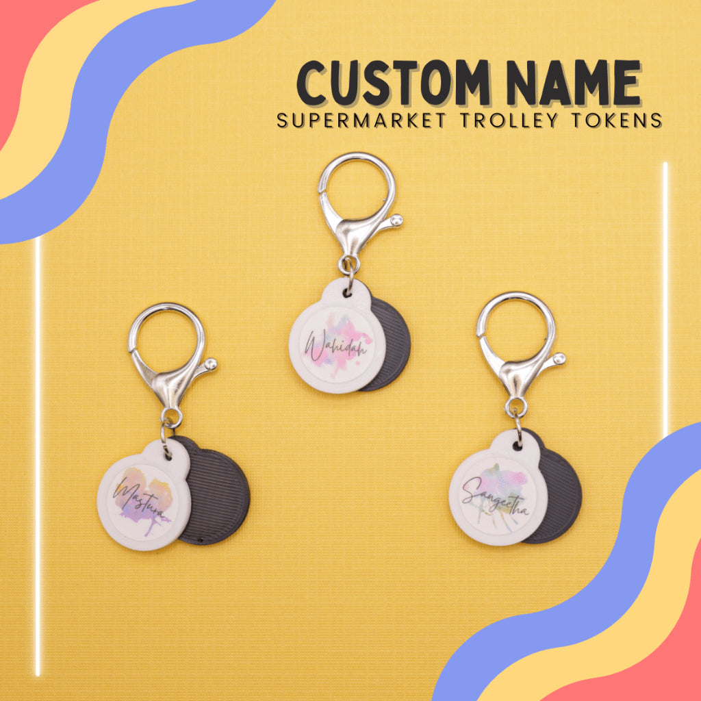 Custom Name Supermarket Trolley Token Keychain Set