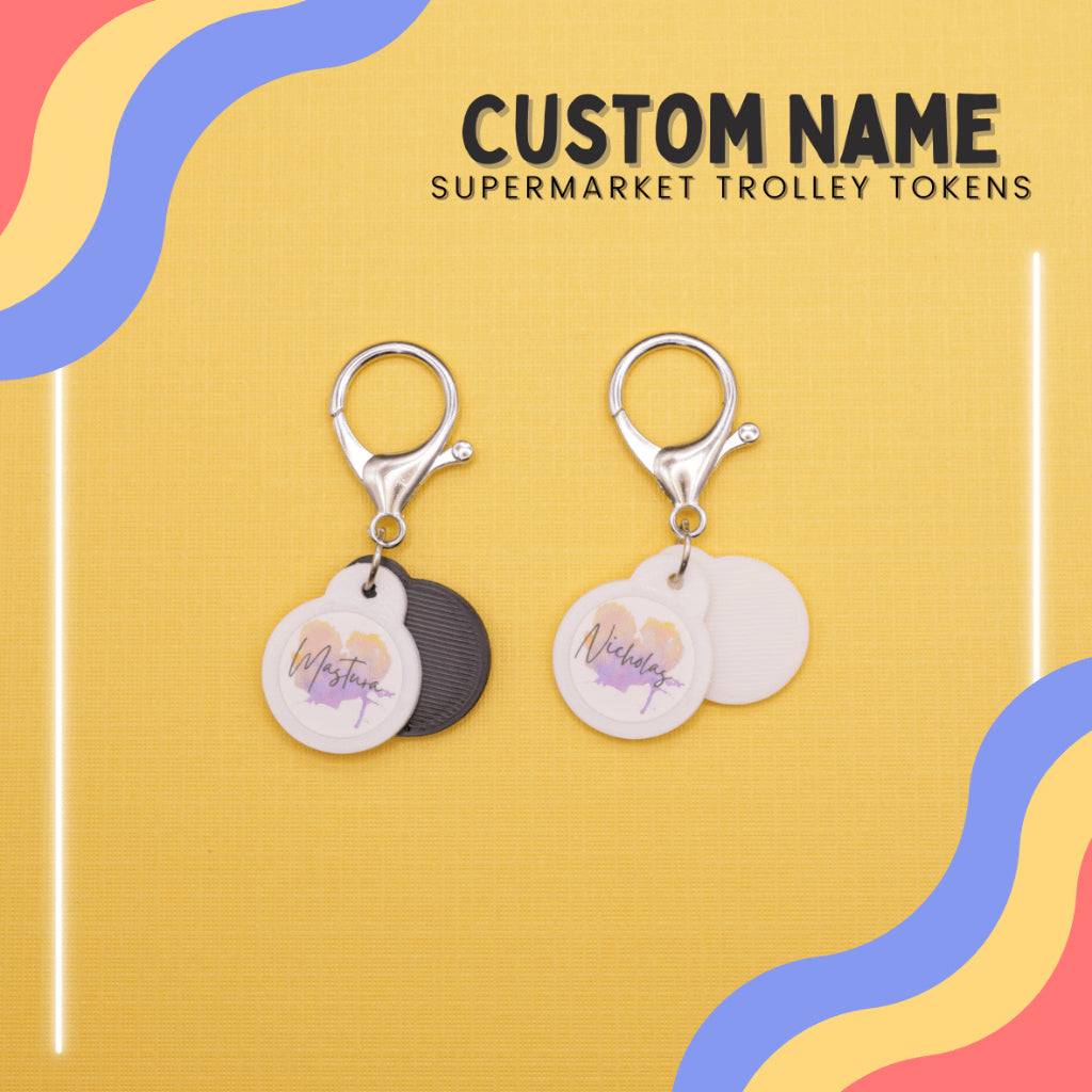 Custom Name Supermarket Trolley Token Keychain Set