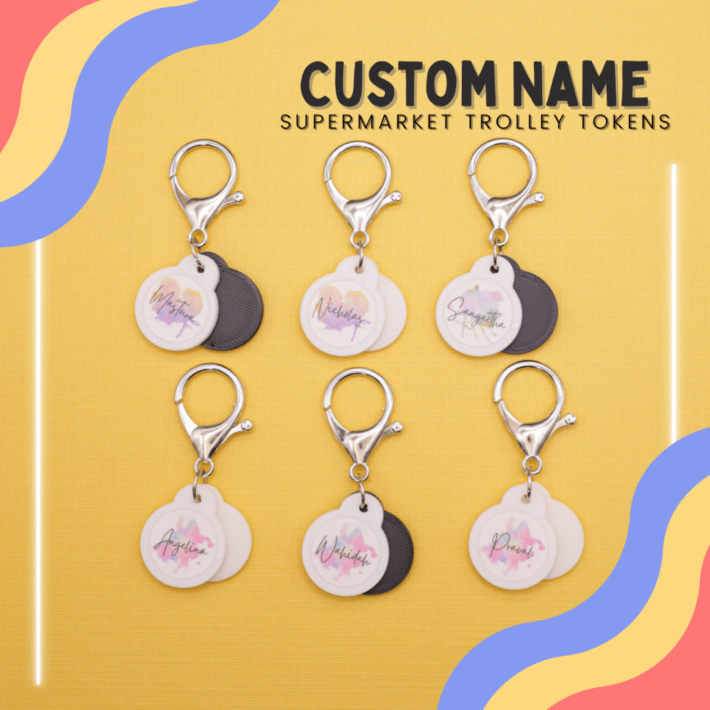 Custom Name Supermarket Trolley Token Keychain Set