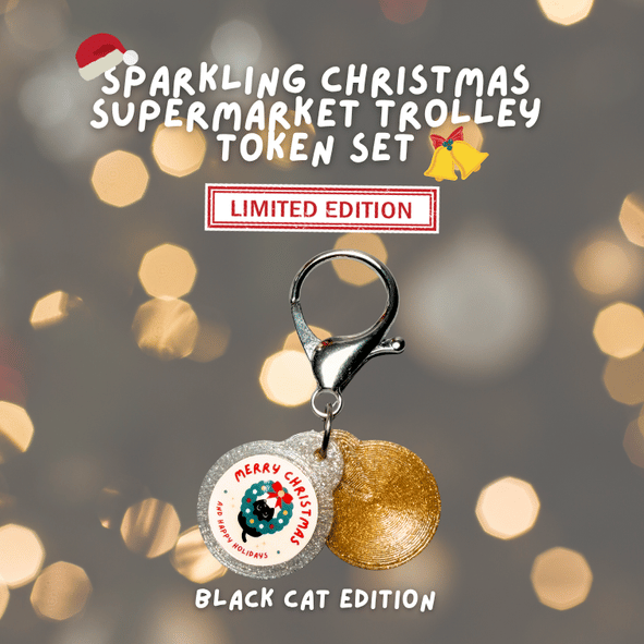 Limited Edition Custom Name Christmas Sparkling Supermarket Trolley Token Keychain Set