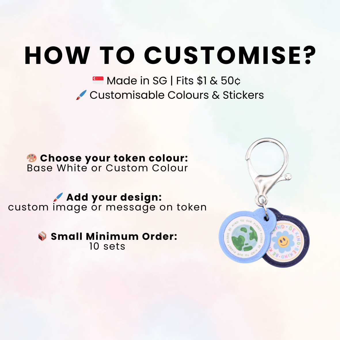 Customisable Supermarket Trolley Token Keychain Set [Min. Order 15 Sets]