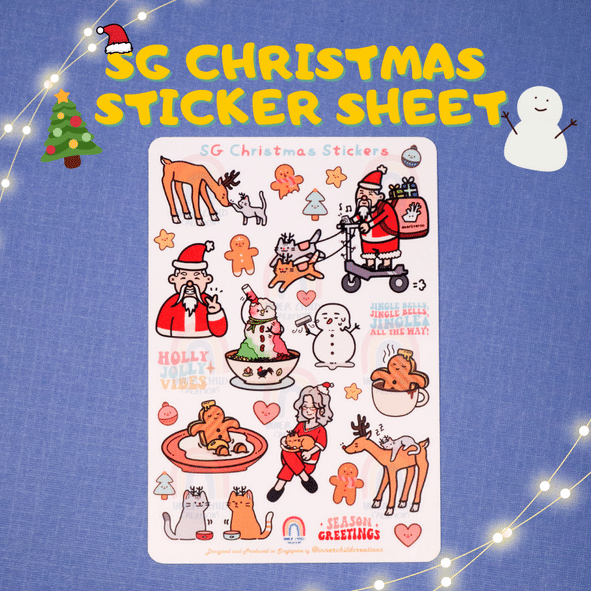 Quirky and Cute Singapore Christmas Illustrated Sticker Sheet