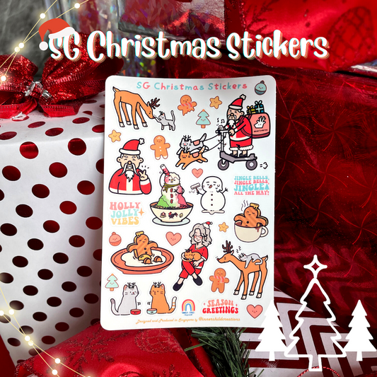 Quirky and Cute Singapore Christmas Illustrated Sticker Sheet
