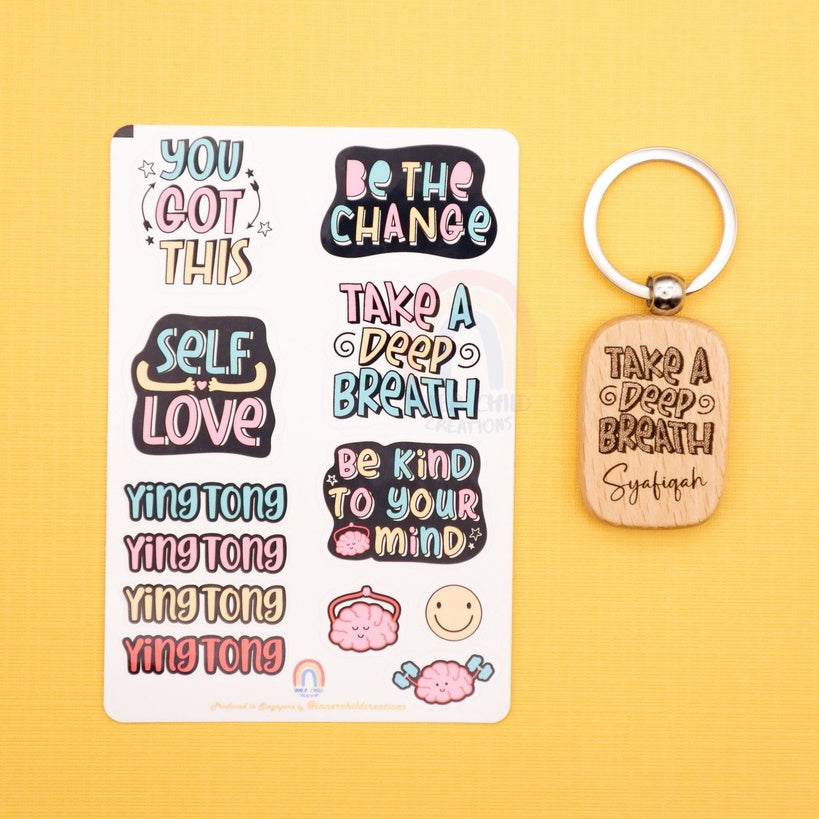 InnerChildCreations Custom Name Artisanal Laser Engraved Keyring and Stickers Mental Health Positivity [Gift Idea]