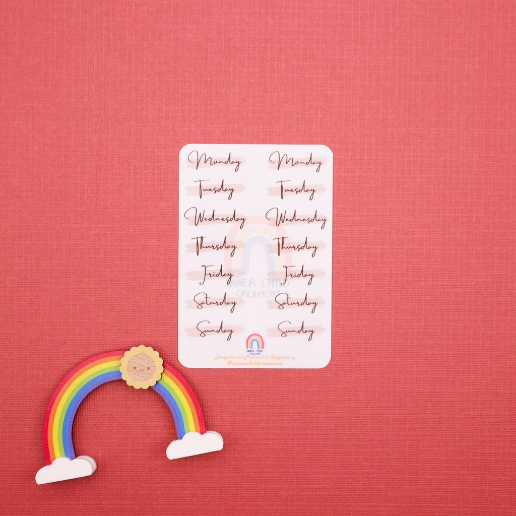 InnerChildCreations Clear Iridescent Months and Days Planner Stickers for Bullet Journal, Planner, Diary (Made to Order)