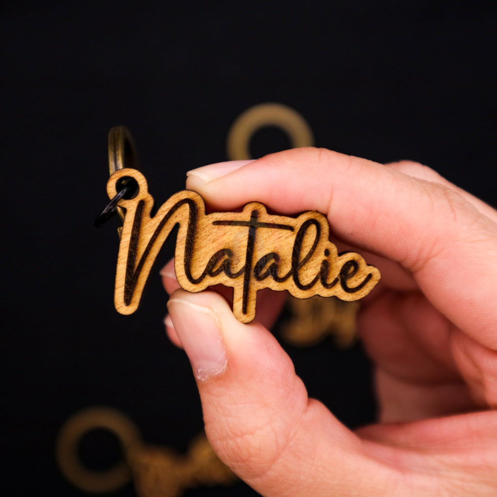 Custom Engrave and Cut Wooden Name Keychain