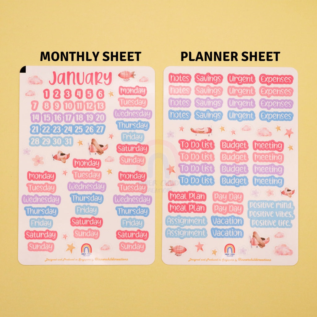InnerChildCreations Monthly Pastel Notebook Planner Sticker Set for Journaling, Scrapbooking, Hobonichi, Bujo