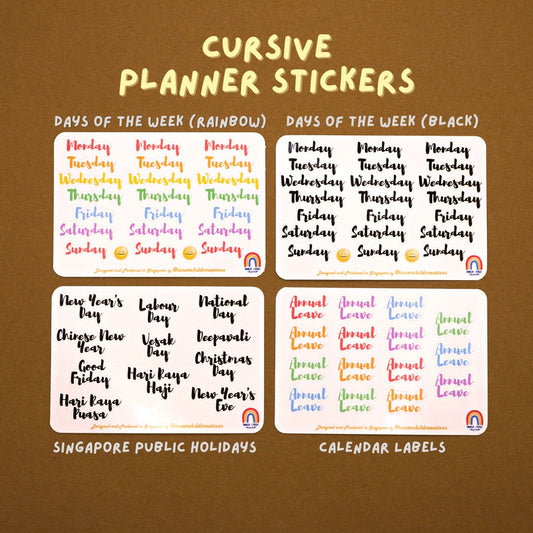 Cursive Planner Stickers, Singapore Public Holiday Journal Planner Stickers