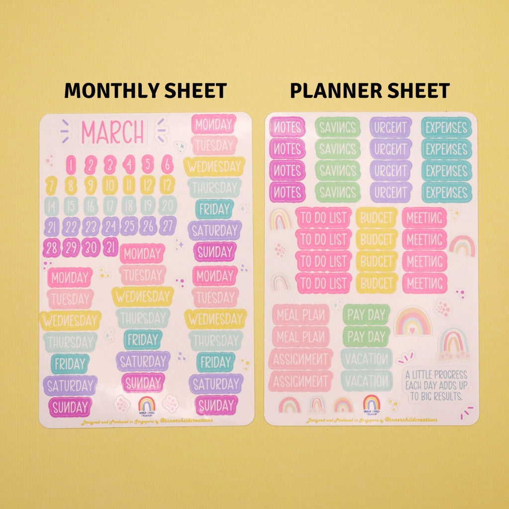 InnerChildCreations Monthly Pastel Notebook Planner Sticker Set for Journaling, Scrapbooking, Hobonichi, Bujo