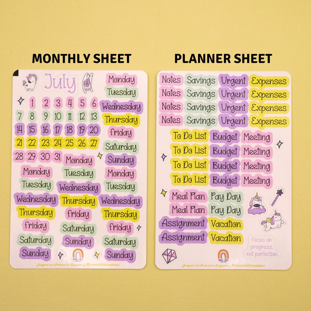 InnerChildCreations Monthly Pastel Notebook Planner Sticker Set for Journaling, Scrapbooking, Hobonichi, Bujo