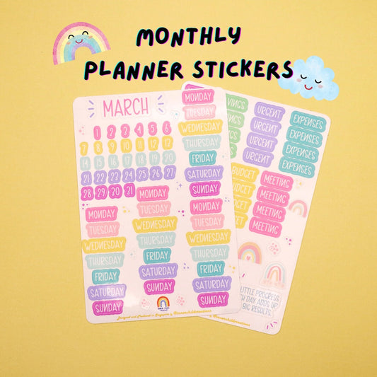 InnerChildCreations Monthly Pastel Notebook Planner Sticker Set for Journaling, Scrapbooking, Hobonichi, Bujo