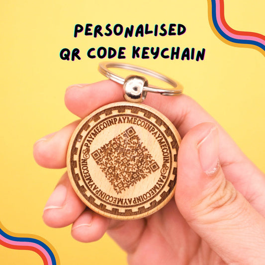 Niama Custom Personalised QR Code Pay Me Coin Laser Engraved Wooden Keychain
