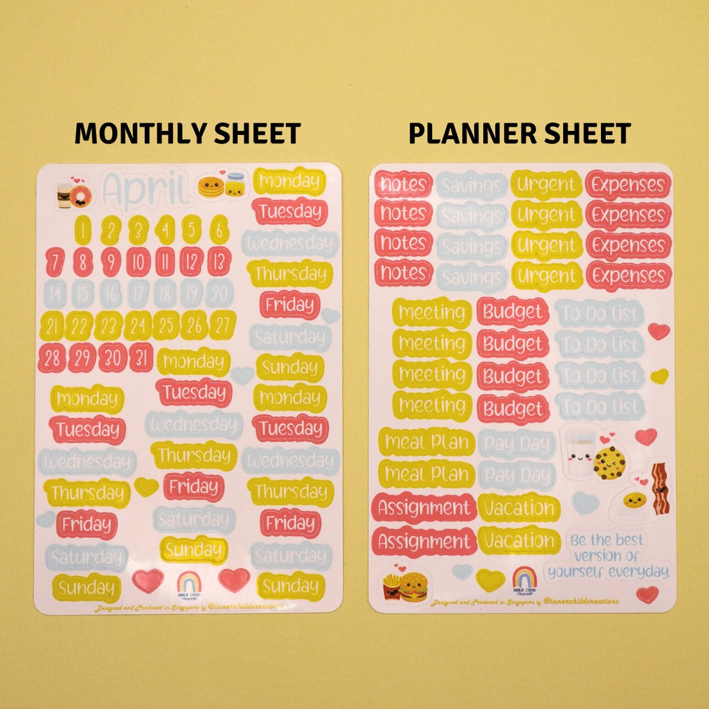 InnerChildCreations Monthly Pastel Notebook Planner Sticker Set for Journaling, Scrapbooking, Hobonichi, Bujo