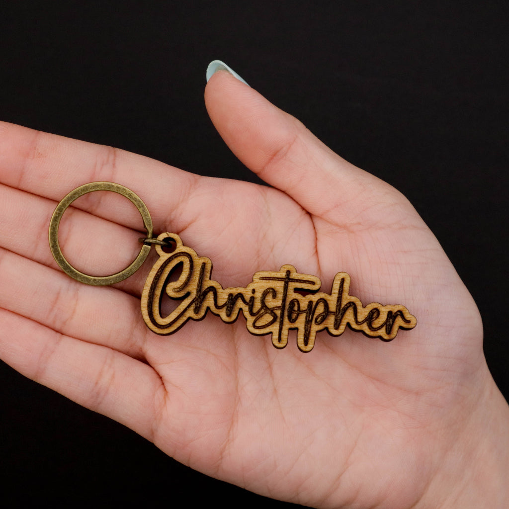 Custom Engrave and Cut Wooden Name Keychain