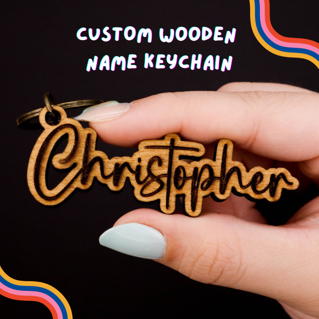 Custom Engrave and Cut Wooden Name Keychain